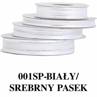 Wstążka szyfon z lamówką SILVER, 3mm/22mb, biała, Produkty kreatywne, Artykuły dekoracyjne