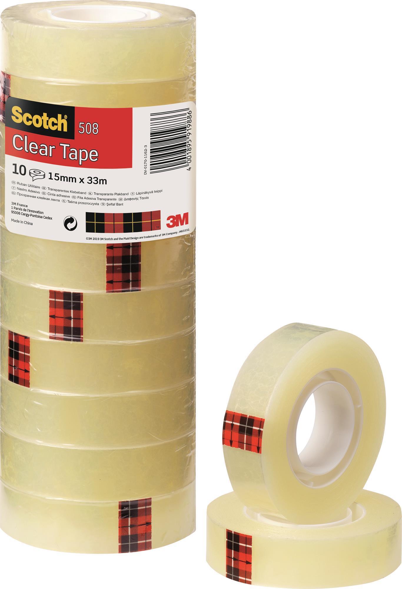 Economy office tape SCOTCH® (508), 15mm, 33m, 10pcs, transparent