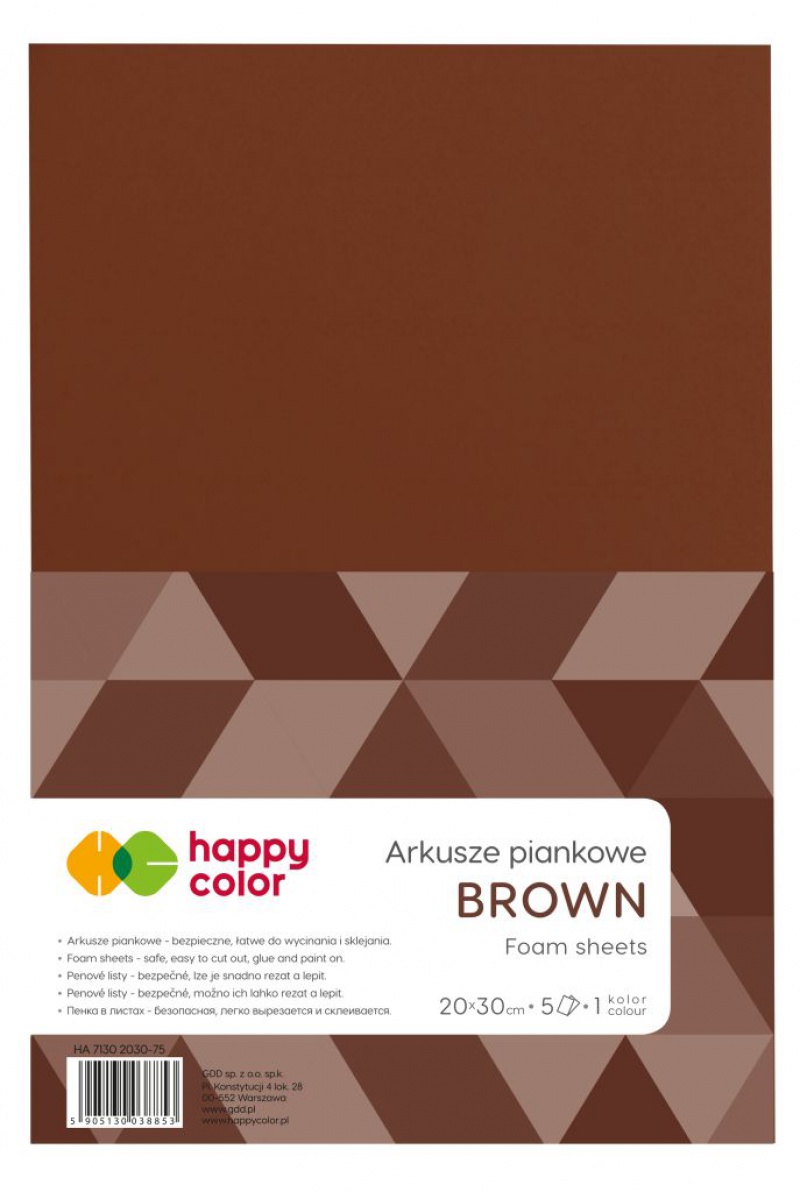 ARKUSZE PIANKOWE BRĄZOWE A4 /5/ HAPPY COLOR, Podkategoria, Kategoria