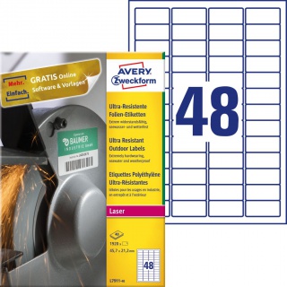 Etykiety polietylenowe ultra resistant Avery Zweckform, A4, 40 ark./op., 45,7 x 21,2mm, białe, Etykiety samoprzylepne, Papier i etykiety