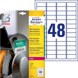Etykiety polietylenowe ultra resistant Avery Zweckform, A4, 10 ark./op., 45,7 x 21,2mm, białe, Etykiety samoprzylepne, Papier i etykiety
