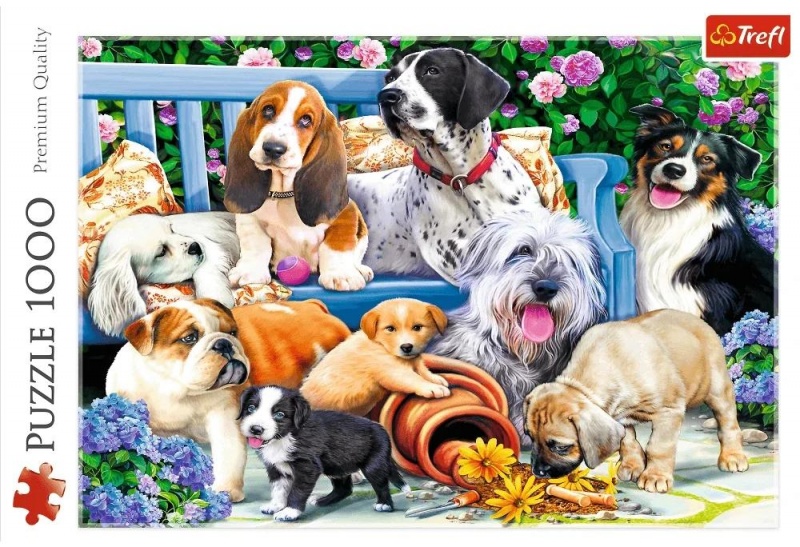 PUZZLE 1000-EL PSY W OGRODZIE, 1000 element&oacute;w, Puzzle