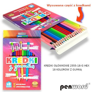 KREDKI OŁÓWKOWE 2555-18-G HEX 18KOL. Z GUMKĄ, Podkategoria, Kategoria