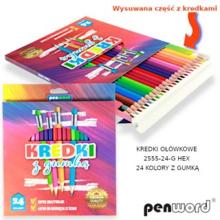 KREDKI OŁÓWKOWE 2555-24-G HEX 24KOL. Z GUMKĄ, Podkategoria, Kategoria
