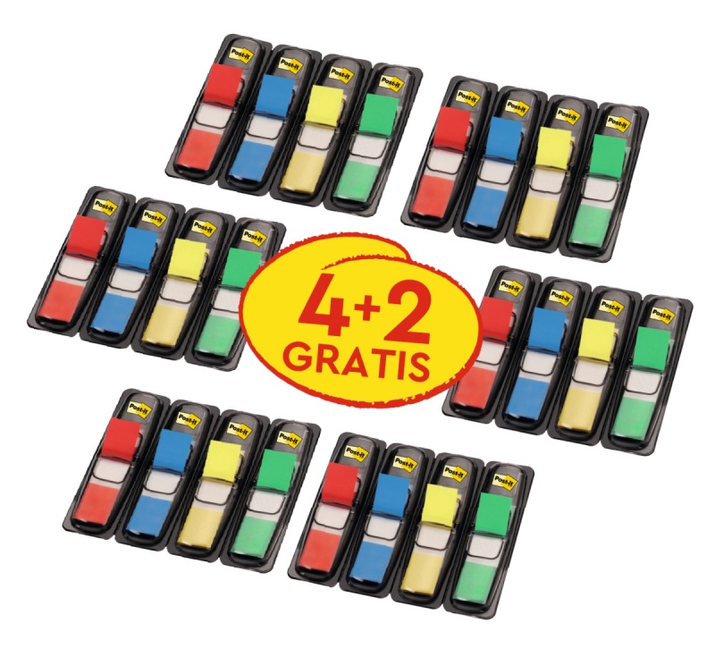 Index Tab Promotion Set POST-IT® (683-4), PP, 11.9x43.2mm, 4x(4x35cards) + 2x(4x35cards)FREE, color mix, Indexing Tabs, Paper and labels