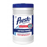 Uniwersalne ściereczki dezynfekujące PRESTO 2w1, w tubie, 150szt., białe, Akcesoria do sprzątania, Artykuły higieniczne i dozowniki