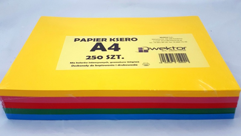 PAPIER KSERO A4 250ARK. 160G MIX INTENS KOLOR, Podkategoria, Kategoria
