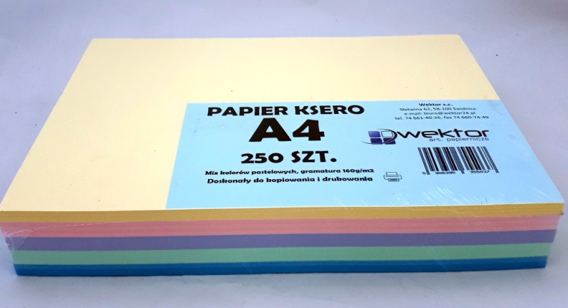 PAPIER KSERO A4 250ARK. 160G. MIX PASTEL KOLOR, Podkategoria, Kategoria