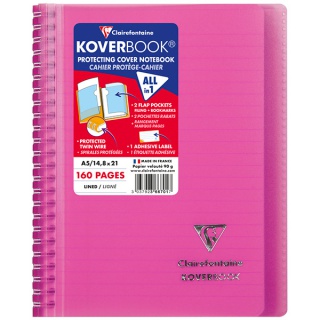 Kołonotatnik CLAIREFONTAINE Koverbook, w linię, 80 kart., 14,8x21cm, mix kolorów, Kołonotatniki, Zeszyty i bloki