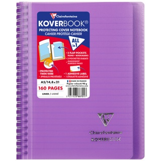Kołonotatnik CLAIREFONTAINE Koverbook, w linię, 80 kart., 14,8x21cm, mix kolorów, Kołonotatniki, Zeszyty i bloki