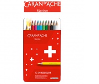 Kredki CARAN D'ACHE Swisscolor, metalowe pudełko, 12 szt., Plastyka, Artykuły szkolne