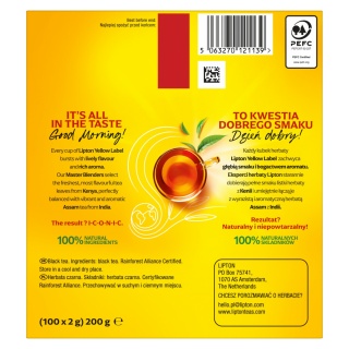 Herbata LIPTON czarna, Yellow Label, 100 torebek