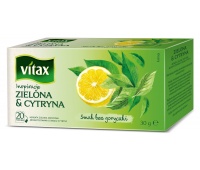 Herbata VITAX, zielona z cytryną, 20 torebek, Herbaty, Artykuły spożywcze