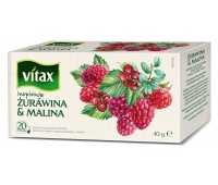 Herbata VITAX Inspirations, żurawina z maliną, 20 torebek, Herbaty, Artykuły spożywcze