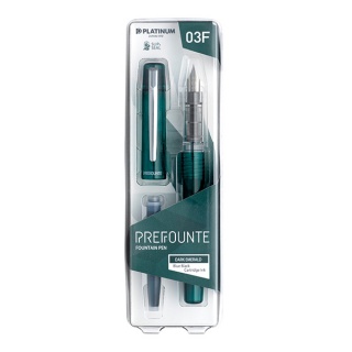 Pi&oacute;ro wieczne Platinum Prefounte Dark Emerald, F, w plastikowym opakowaniu, na blistrze, zielone, Pi&oacute;ra, Artykuły do pisania i korygowania