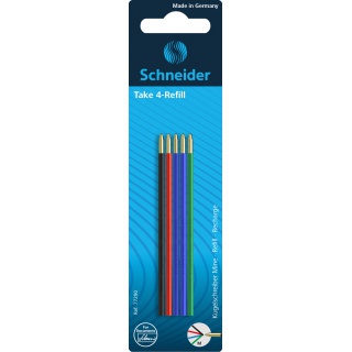 Wkład do długopisów SCHNEIDER TAKE 4, M, 5szt., blister, mix kolorów, Długopisy, Artykuły do pisania i korygowania