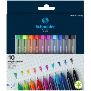 Długopis SCHNEIDER VIZZ, M, 10szt., pudełko z zawieszką, mix kolorów, Długopisy, Artykuły do pisania i korygowania