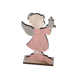 ANIOŁEK ZE ŚWIECZKĄ RÓŻOWY 19cm/12cm