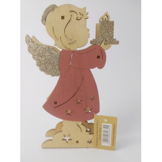 ANIOŁEK PODWÓJNY ZE ŚWIECZKA I LEDAMI 18cm/12cm, Boże Narodzenie, Artykuły dekoracyjne