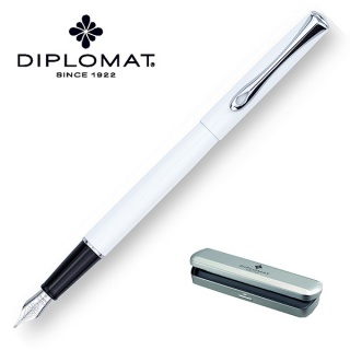 Pióro wieczne DIPLOMAT Traveller, M, białe/chromowane, Pióra, Artykuły do pisania i korygowania