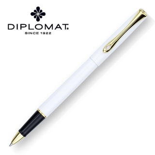 Pióro kulkowe DIPLOMAT Traveller, M, białe/złote, Cienkopisy, pióra kulkowe, Artykuły do pisania i korygowania