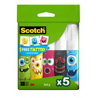 Klej szkolny w sztyfcie SCOTCH® Monsters Edition, do papieru, 8g, 5szt, bezbarwny, Kleje, Drobne akcesoria biurowe