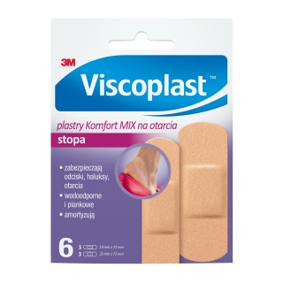 Zestaw plastrów VISCOPLAST Komfort, z opatrunkiem, na otarcia stóp, 6szt, Plastry, apteczki, Artykuły higieniczne i dozowniki