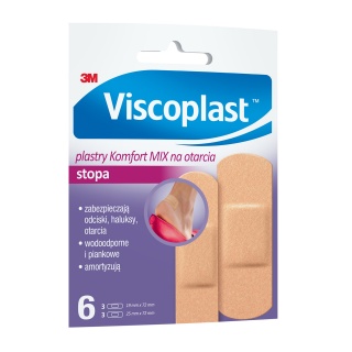 Zestaw plastrów VISCOPLAST Komfort, z opatrunkiem, na otarcia stóp, 6szt, Plastry, apteczki, Artykuły higieniczne i dozowniki