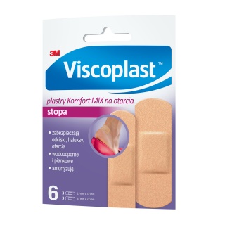 Zestaw plastrów VISCOPLAST Komfort, z opatrunkiem, na otarcia stóp, 6szt, Plastry, apteczki, Artykuły higieniczne i dozowniki