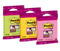 Bloczki samoprzylepne Post-it® Super Sticky (6820-SS), 76x76mm, 75 kart., w opakowaniu zbiorczym, mix kolorów, Bloczki samoprzylepne, Papier i etykiety
