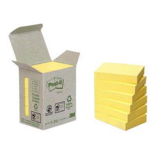 Karteczki samoprzylepne Post-it® (653-1B), ekologiczne, 38x51mm, 6x100 kart., żółte, Bloczki samoprzylepne, Papier i etykiety