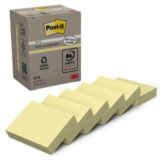 Karteczki samoprzylepne POST-IT&reg; Recycled Notes (653-1B), 38x51mm, 6x100 kart., ż&oacute;łte, Bloczki samoprzylepne, Papier i etykiety, EKO-CERT
