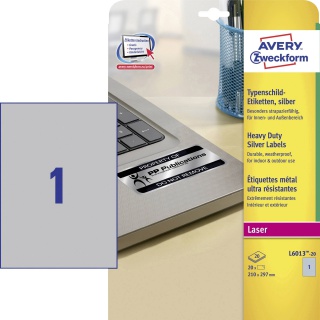 ETYKIETY ZF 210x297 20ARK.SREBRNE ZNAMIONOWE AVERY ZWECKFORM, Etykiety samoprzylepne i inne, Galanteria papiernicza