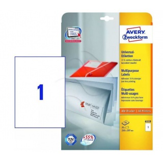 ETYKIETY ZF 210X297 30ARK.BIAŁE AVERY ZWECKFORM, Etykiety samoprzylepne i inne, Galanteria papiernicza