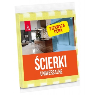 Ścierki uniwersalne PIERWSZA CENA, 5 szt., biało-żółte, Akcesoria do sprzątania, Artykuły higieniczne i dozowniki