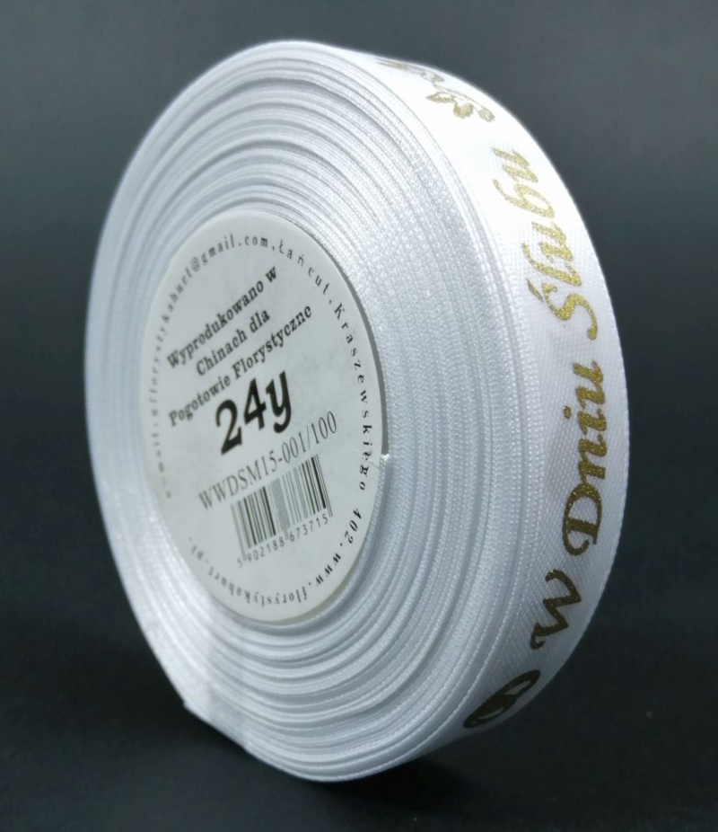 WSTĄŻKA W DNIU SLUBU METAL 15MM/22MB BIAŁA/ZŁOTO, Podkategoria, Kategoria