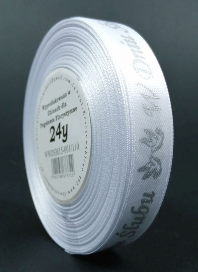 WSTĄŻKA W DNIU SLUBU METAL 15MM/22MB BIAŁA/SREBRO, Podkategoria, Kategoria