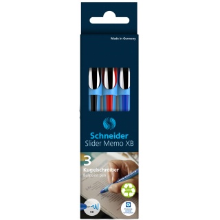 Zestaw długopis&oacute;w SCHNEIDER Slider Memo, XB, 3 szt., miks kolor&oacute;w, Długopisy, Artykuły do pisania i korygowania