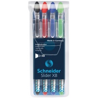 Zestaw długopisów SCHNEIDER Slider Basic, XB, 4 szt., miks kolorów podstawowych, Długopisy, Artykuły do pisania i korygowania