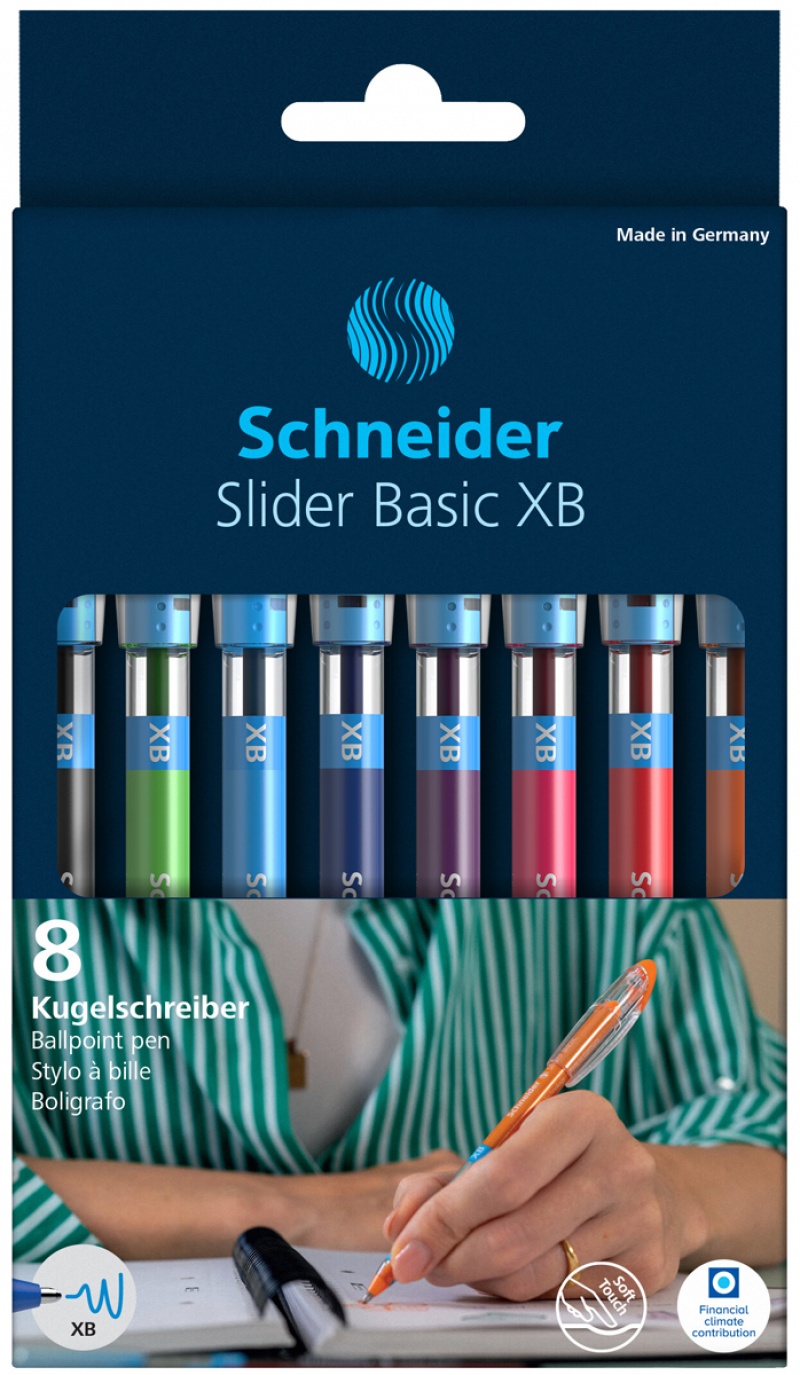 Pen set SCHNEIDER Slider Basic, XB, Colours, 8 pieces, color mix