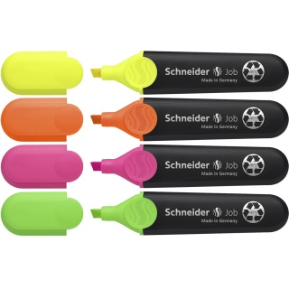 Zestaw zakreślaczy SCHNEIDER Job, 1-5 mm, 4 szt., miks kolorów, Textmarkery, Artykuły do pisania i korygowania