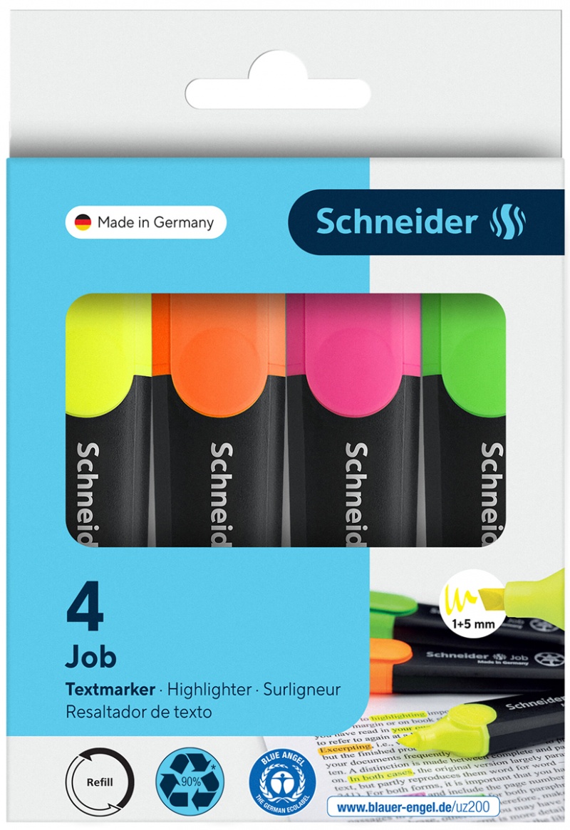 Highlighter set SCHNEIDER Job, 1-5 mm, 4 pieces, color mix