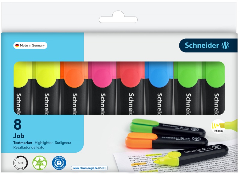 Highlighter set SCHNEIDER Job, 1-5 mm, 8 pieces, color mix