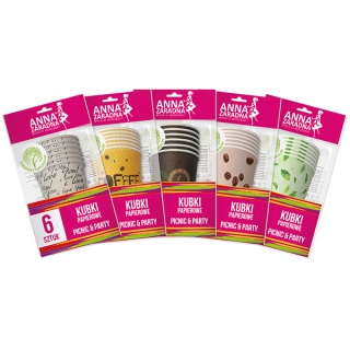 Kubki papierowe ANNA ZARADNA, 200 ml, 6 szt., mix kolorów, Naczynia jednorazowe i serwetki, Artykuły higieniczne i dozowniki