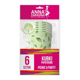 Kubki papierowe ANNA ZARADNA, 200 ml, 6 szt., mix kolorów, Naczynia jednorazowe i serwetki, Artykuły higieniczne i dozowniki