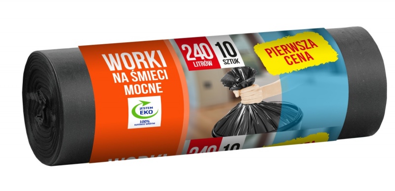 Worki na śmieci PIERWSZA CENA, mocne, 240 l, 10 szt., czarne, Worki, Artykuły higieniczne i dozowniki, EKO-CERT