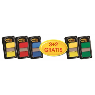Zakładki indeksujące Post-it® (680-P5), zestaw promocyjny, 25,4x43,2mm, 3x50 + 2x50 GRATIS, mix kolorów, Zakładki indeksujące, Papier i etykiety