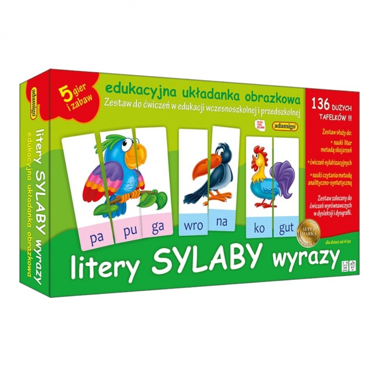 LITERY SYLABY WYRAZY - ZESTAW EDUKACYJNY, Edukacyjne, Gry