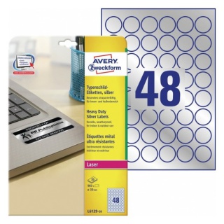 ETYKIETY ZF ŚR.30MM.20ARK.SREBRNE ZNAMIONOWE AVERY ZWECKFORM, Etykiety samoprzylepne i inne, Galanteria papiernicza