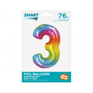 BALON FOLIOWY SMART CYFRA "3" TĘCZOWA 76cm., Podkategoria, Kategoria